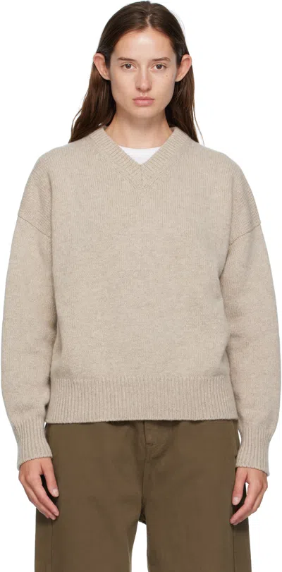 And-daughter Beige Balla Slouch V-neck Sweater In Brown