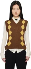 And-daughter Brown & Yellow Shetland Argyle Vest In Pecan/marzipan