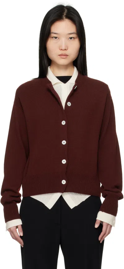 And-daughter Burgundy Ada Crewneck Cardigan In Port