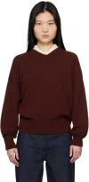 And-daughter Burgundy Glenn V-neck Sweater In Burgundy