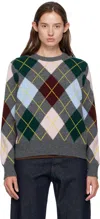 And-daughter Gray Ava Argyle Crewneck Sweater In Multi