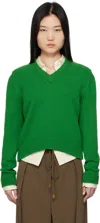 And-daughter Green Glenn V-neck Sweater In Pagoda Green