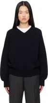 And-daughter Navy Balla Slouch V-neck Sweater In Dark Navy