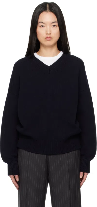 And-daughter Navy Balla Slouch V-neck Jumper In Dark Navy