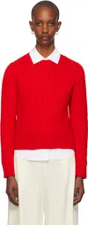 And-daughter Red Carrow Cable Crewneck Sweater In Poppy Red