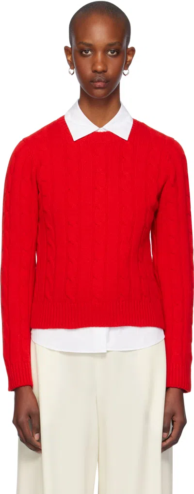 And-daughter Red Carrow Cable Crewneck Sweater In Poppy Red