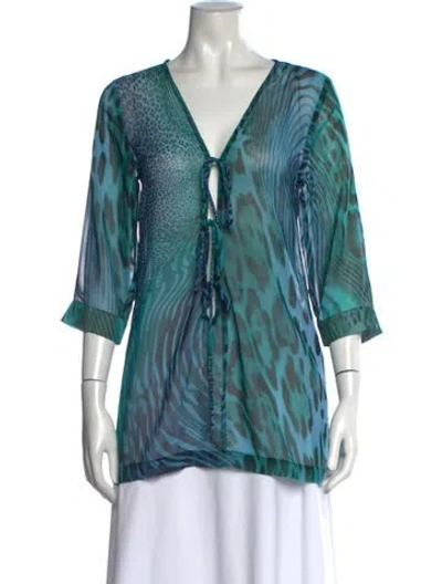 Pre-owned &isla Animal Print V-neck Top W/ Tags In Blue