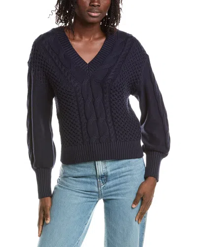 &isla Anna Cable V-neck Sweater In Blue