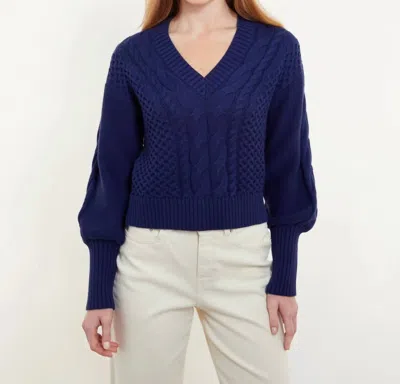 &isla Anna Cable V-neck Sweater In Navy In Blue