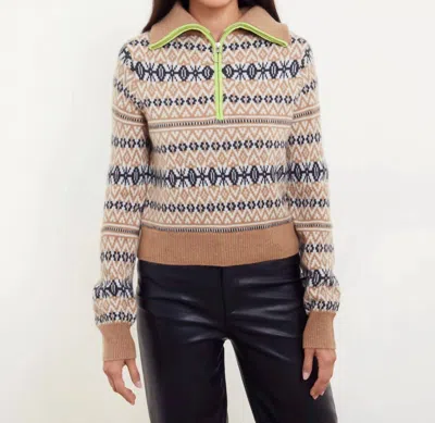 &isla Asher Fairisle Quarter Zip Sweater In Almond Multi