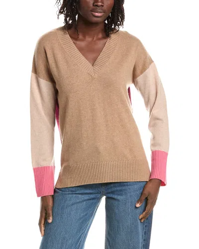 &isla Avery Longline Colorblock V-neck Cashmere Sweater In Neutral