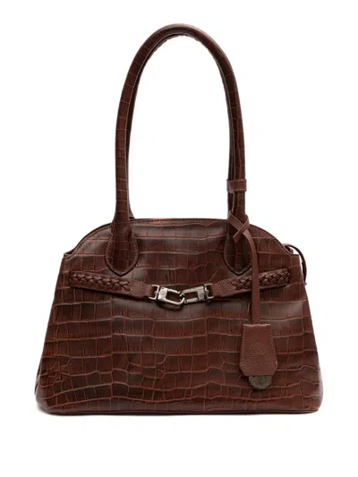&isla Braided Crocodile-effect Shoulder Bag In Brown