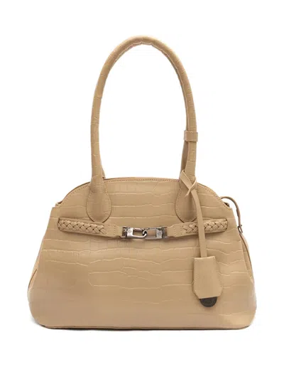 &isla Croc-embossed Braided Shoulder Bag In Neutral