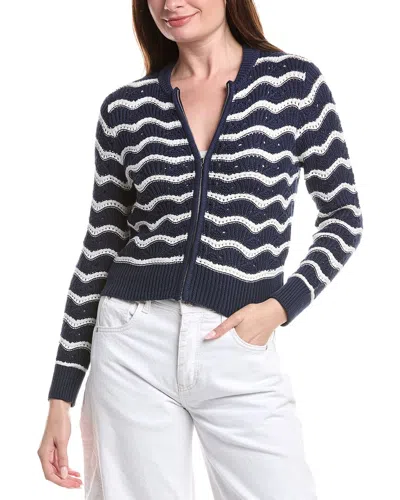 &isla Eliza Pointelle Stripe Zip Bomber Jacket In Blue
