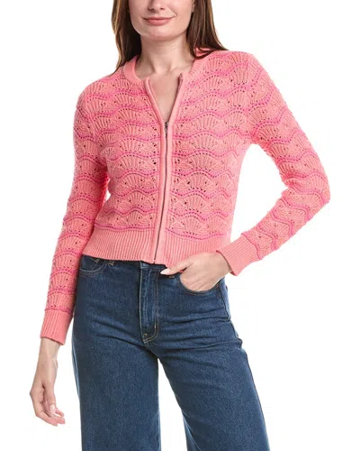 &isla Eliza Pointelle Stripe Zip Bomber Jacket In Pink