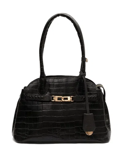 &isla Gaia Croc-embossed Braided Shoulder Bag In Black