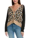 &isla Hadley Colorblock Leopard Cashmere Cardigan In Black