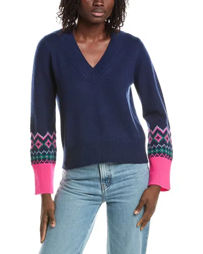 &isla Helena Fairisle Cuff V-neck Cashmere Sweater In Blue