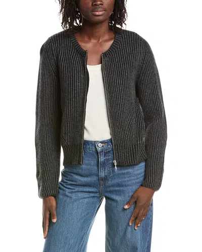 &isla Juno Plaited Rib Zip Cashmere Bomber Jacket In Black