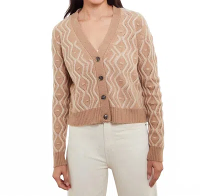 &isla Maeve Plaited Cable V-neck Cardigan In Almond Wheat In Brown
