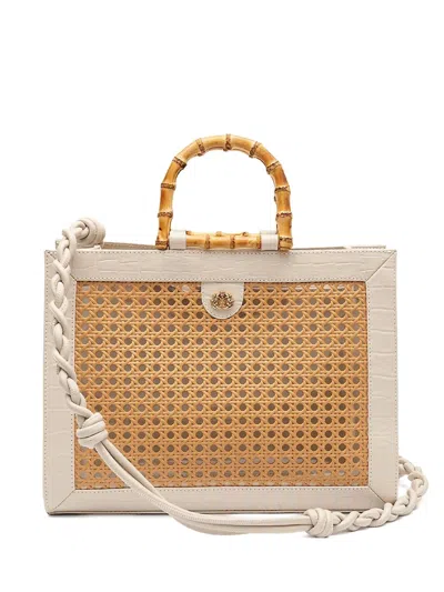 &isla Maxi Diana Croc-embossed Rattan Tote Bag In Orange