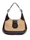 &isla Moon Croc-embossed Woven Shoulder Bag In Neutral