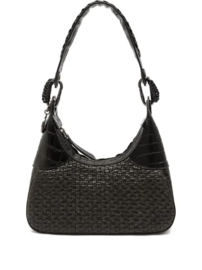 &isla Moon Woven Crocodile-effect Shoulder Bag In Black