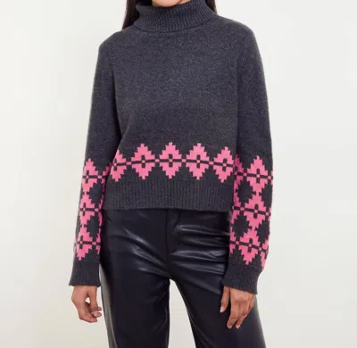 &isla Noah Geo Turtleneck Top In Charcoal In Multi