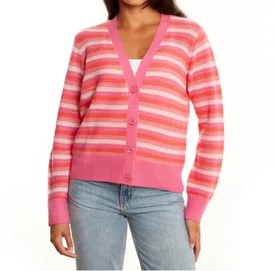 &isla Posey Open Stitch Stripe V-cardigan In Peony In Red