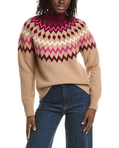 &isla Sara Oversized Fairisle Mock Neck 100% Cashmere Sweater In Brown