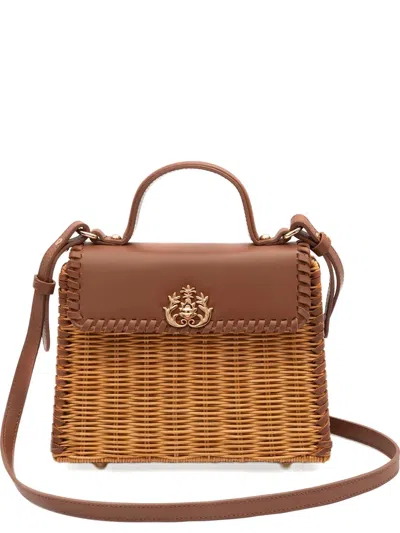 &isla Selene Woven Appliqué Shoulder Bag In Brown