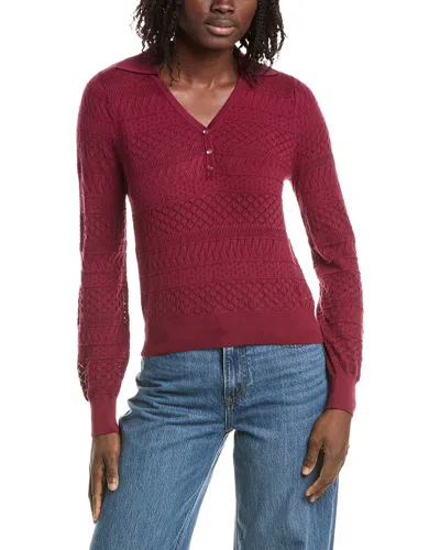 &isla Serena Stitch Polo Neck Sweater In Red