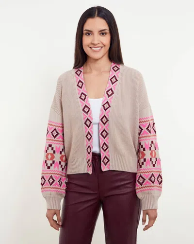&isla Thea Aztec Edge To Edge Cardi Top In Latte Multi In Brown