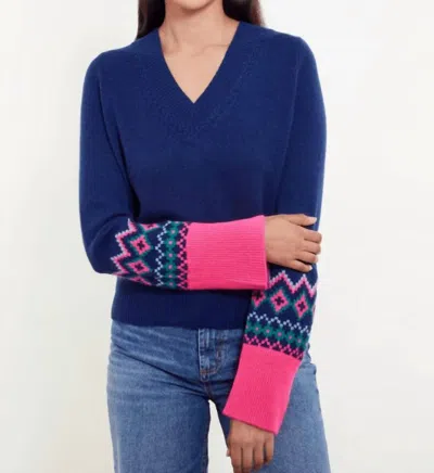&isla Women's Helena Fairisle Cuff V Neck Top In Midnight Multi