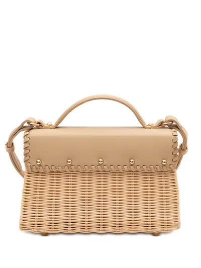 &isla Woven Top-handle Shoulder Bag In Neutral