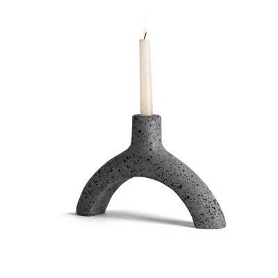 And Jacob Grey Wishbone Lava Stone Candle Holder In Gray