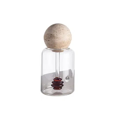 And Jacob Neutrals Honey Pot Container - Travertine Marble In Transparent