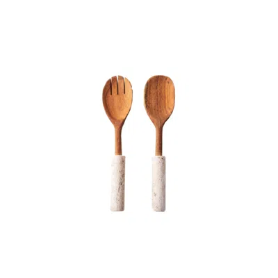 And Jacob Neutrals Serving Utensils Pebbles - Spoon And Fork Travertine In Brown