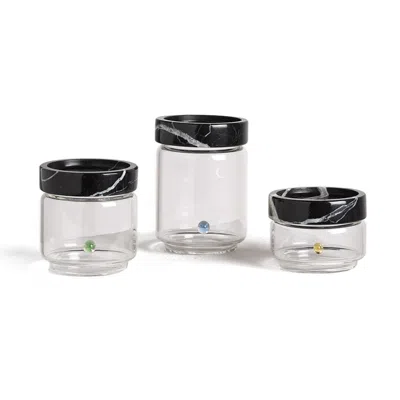 And Jacob Three Stackable Marble Glass Containers - Black