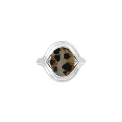 &lottie Men's Black / Brown / Silver Parallel Dalmatian Agate Signet Ring