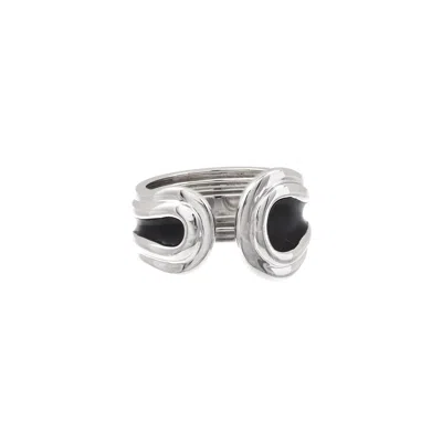 &lottie Men's Black / Silver Parallel Silver & Enamel Ring In Multi