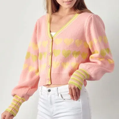 &merci Heart Button-front Cardigan In Pink