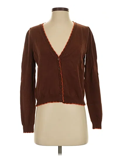 Pre-owned &merci Long Sleeve Top Brown Plunge Neckline Tops