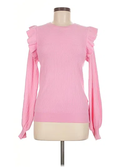 Pre-owned &merci Long Sleeve Top Pink Ruffles Neckline Tops