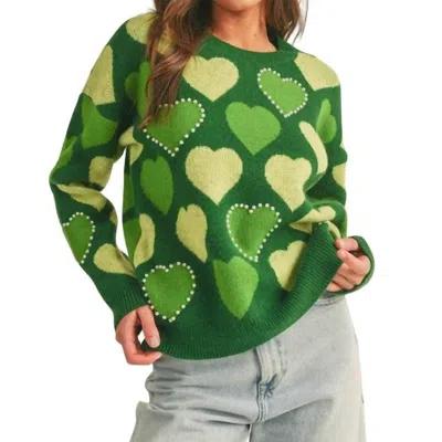 &merci Pearl Embellished Heart Sweater In Green