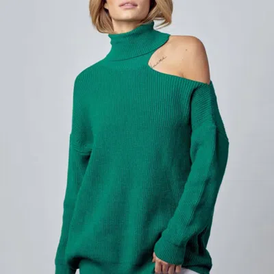 &merci Shoulder-baring Turtleneck Sweater In Green