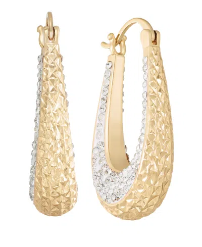 And Now This Clear Crystal Diamond Cut Long Oval Hoop Earring In Gold