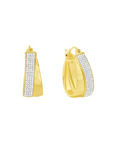 And Now This Clear Crystal Double Row Texture Hoop Earrings In Gold