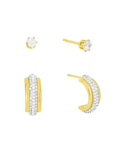 And Now This Clear Crystal Hoop And Cubic Zirconia Stud Earrings Set In Gold