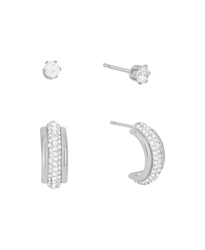 And Now This Clear Crystal Hoop And Cubic Zirconia Stud Earrings Set In Silver
